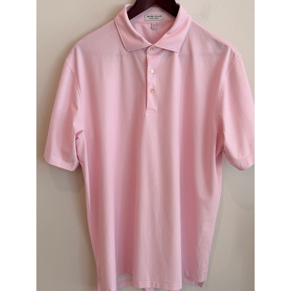 Peter Millar Summer Comfort Pink Geometric Polo Shirt MS25EK53S Mens Large